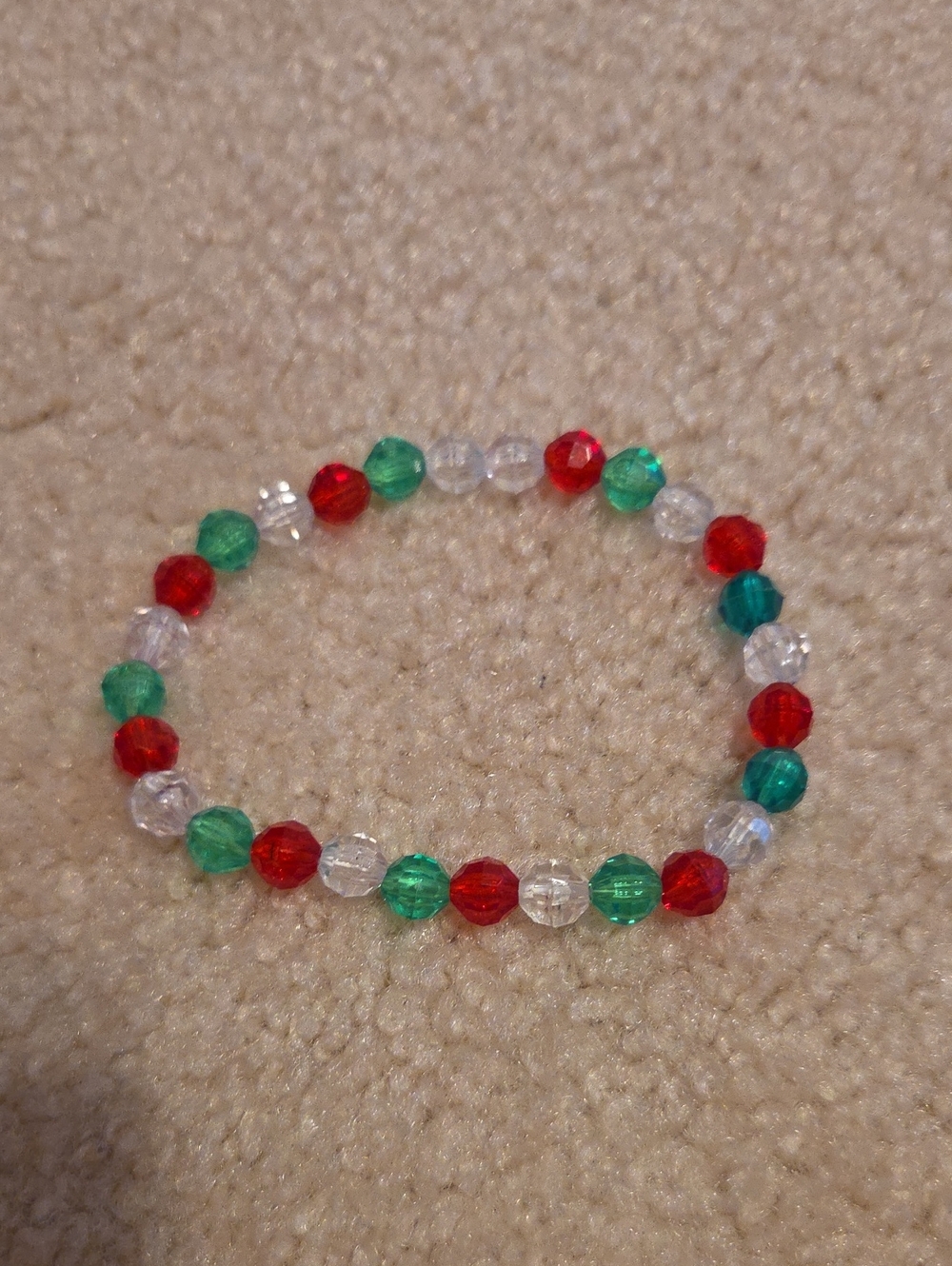 Red, Green and Clear Faceted Bead Stretch Bracelet